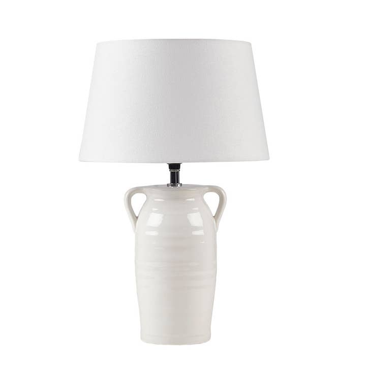 Ceramic Table Lamp Vase Style with Handles, White