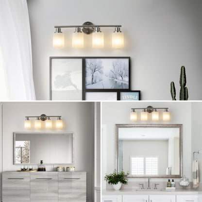 Modern Vanity Bathroom Mirror Light, Frosted White Glass with Black Iron Frame, Contemporary Wall Sconce (Bulb Not Included)