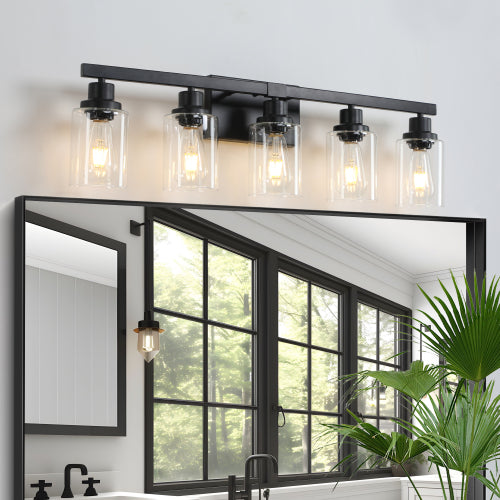 Modern Black  Bathroom Vanity Light Fixture, Industrial Wall Sconce with Clear Glass Shades(No Bulbs)