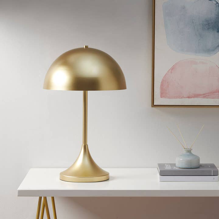 Art Deco Gold Dome-Shaped 2-Light Table Lamp