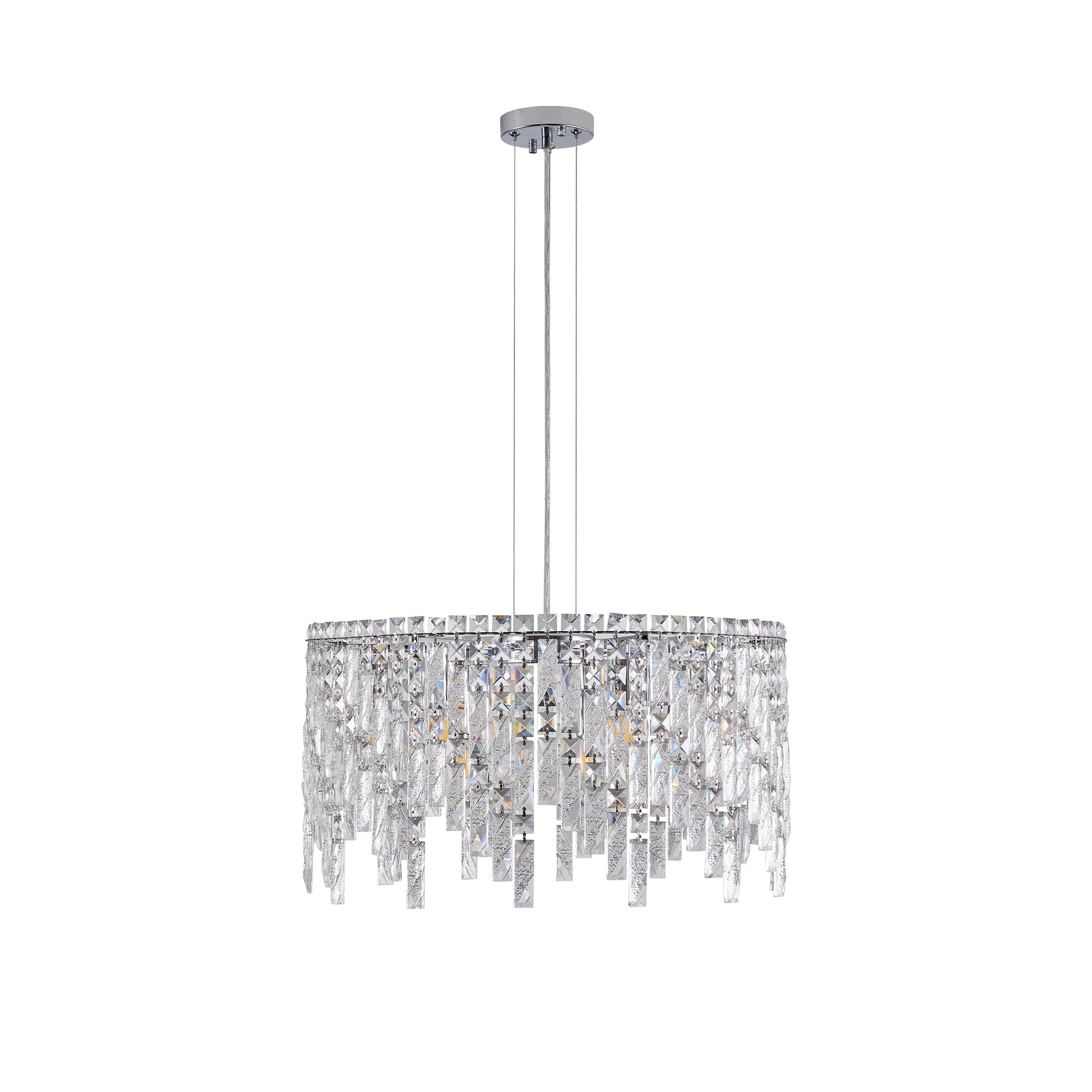 Luxurious Round Silver Crystal Chandelier, Contemporary Rectangular Pendant Light for Dining Room, Living Room, and Grand Foyers (Bulbs Not Included)