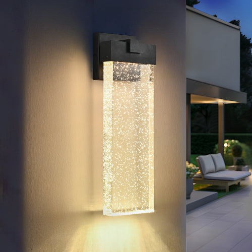 18"(H) 1-pack 12W Modern Outdoor Wall Light Fixture, Weatherproof LED Wall Sconce with Bubble Crystal