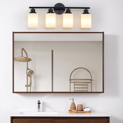 Modern Vanity Bathroom Mirror Light, Frosted White Glass with Black Iron Frame, Contemporary Wall Sconce (Bulb Not Included)