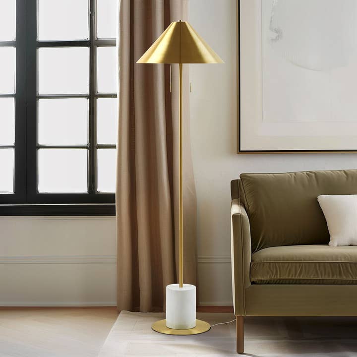 Cylindrical Faux Marble Base Gold Accent Floor Lamp