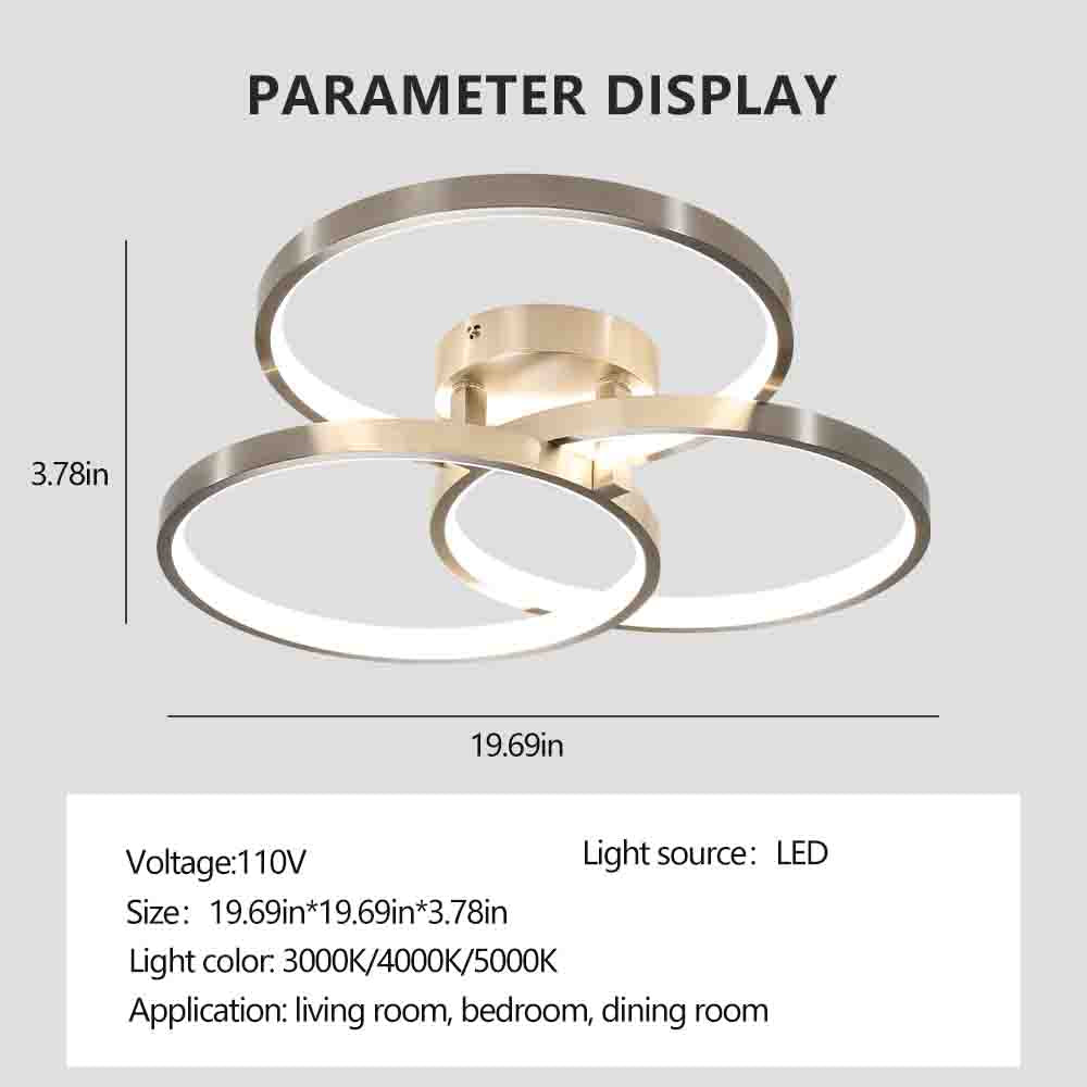 Three ring design, contemporary semi-flush mount with inner ring illumination Ceiling lamp