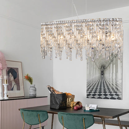 Modern Crystal Drum Chandelier, 6-Light Pendant Lighting Fixture with Black Metal Frame for Living Room, Dining Room, and Bedroom (Bulbs Not Included)