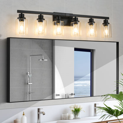 Modern Black  Bathroom Vanity Light Fixture, Industrial Wall Sconce with Clear Glass Shades(No Bulbs)