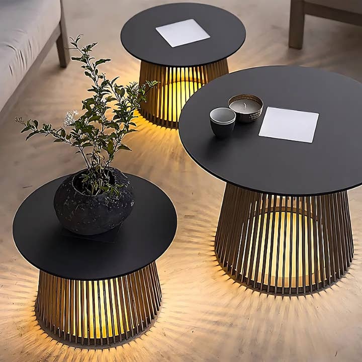 Metal Outdoor Table with Solar Lights