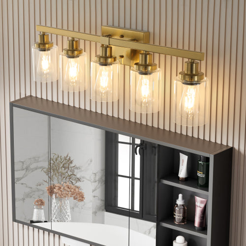 Golden  Vanity Light with Clear Glass Shades, Modern Iron Metal Bathroom Wall Fixture  (No Bulbs)