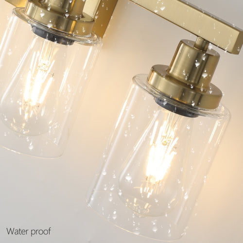 Golden  Vanity Light with Clear Glass Shades, Modern Iron Metal Bathroom Wall Fixture  (No Bulbs)