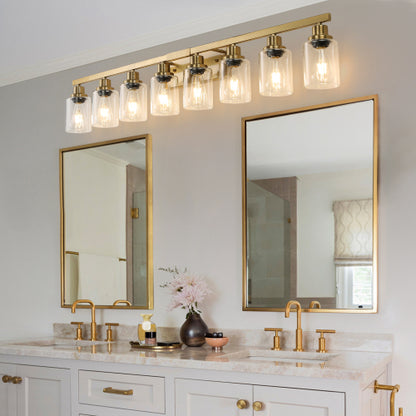 Golden  Vanity Light with Clear Glass Shades, Modern Iron Metal Bathroom Wall Fixture  (No Bulbs)