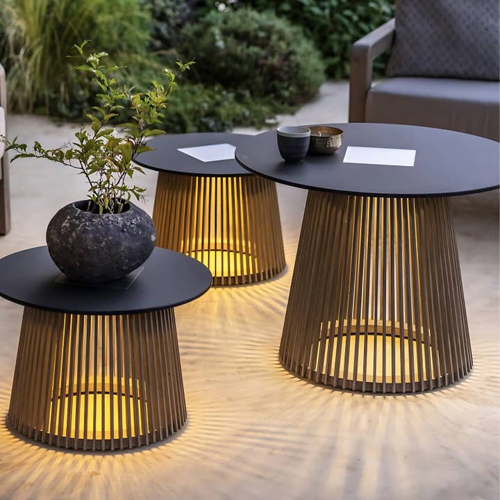 Metal Outdoor Table with Solar Lights