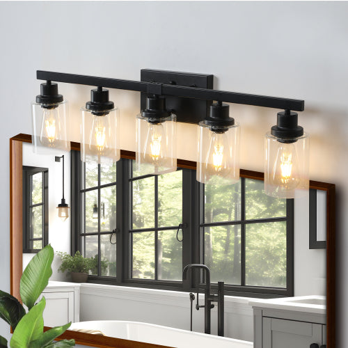 Modern Black  Bathroom Vanity Light Fixture, Industrial Wall Sconce with Clear Glass Shades(No Bulbs)