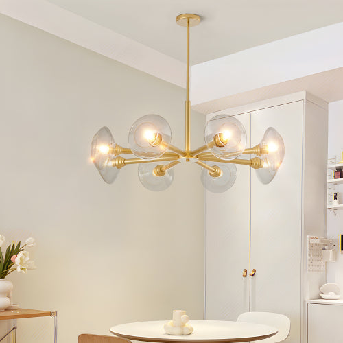 Modern Gold Sputnik Chandelier with Clear Glass Shades, Mid-Century Hanging Pendant Light Fixture (Bulb Not Included)