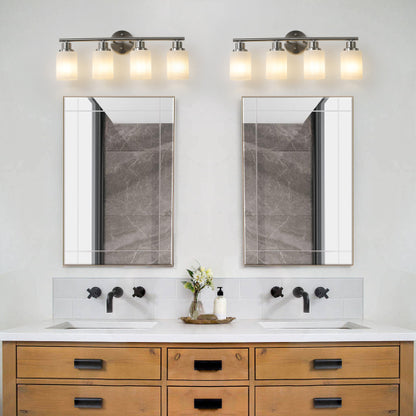 Modern Vanity Bathroom Mirror Light, Frosted White Glass with Black Iron Frame, Contemporary Wall Sconce (Bulb Not Included)