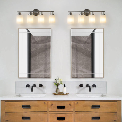 Modern Vanity Bathroom Mirror Light, Frosted White Glass with Black Iron Frame, Contemporary Wall Sconce (Bulb Not Included)